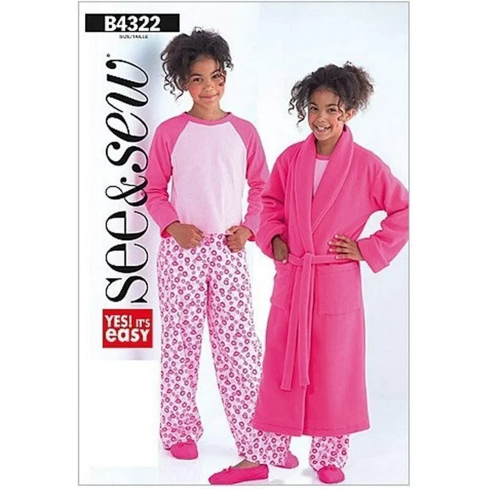 Butterick See and Sew Sewing Pattern 4322 Girls Robe Top Pants Size 7-10